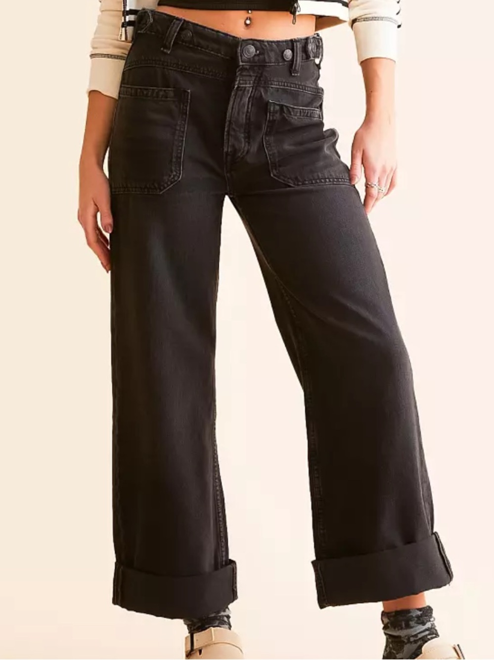 We The Free Black palmer Cuffed Jeans